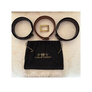 Vintage Lana of London, Set 3 Alligator Belts w/Gold Logo Buckle, Blk Brn Rust M